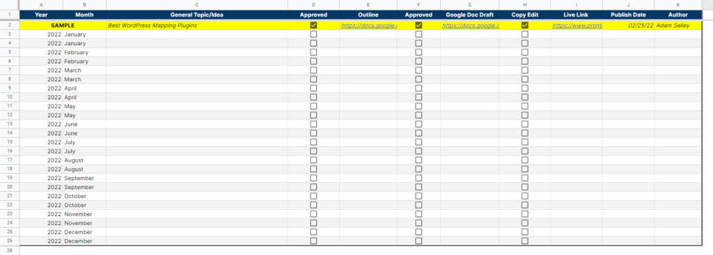 content calender example