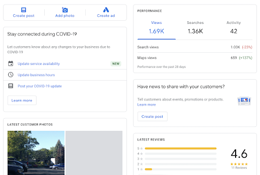 Google My Business posts dashboard