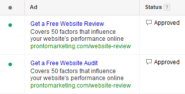 google ad approval screenshot