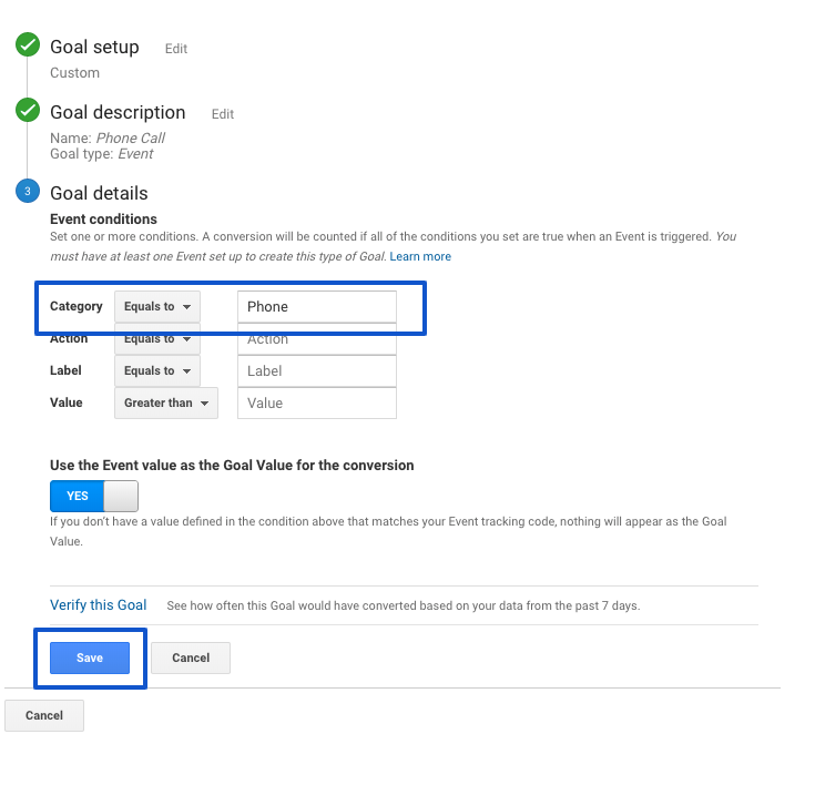 set up call tracking screenshot